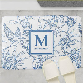 Alfombrilla De Baño Toile de Jouy Azul Monograma Nombre Francés