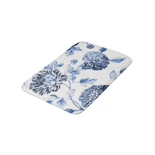 Alfombrilla De Baño Toile floral botánico azul y blanco No2 del bíga