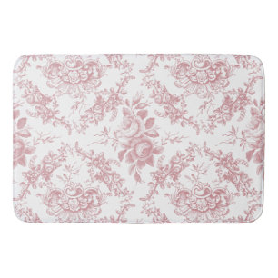 Alfombrilla De Baño Toile floral rosado y blanco grabado elegante