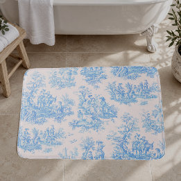 Alfombrilla De Baño Toile jouy floral azul turquesa vintage
