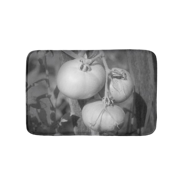 Alfombrilla De Baño Tomates Jardín En Blanco Y Negro (Anverso)