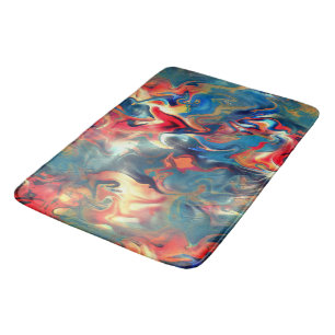 Alfombrilla De Baño Tonos azul y rojo manchados, pintura satinada digi
