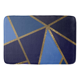 Alfombrilla De Baño Tonos de Azul y Bronce Dorado Geométrico Chic Baño