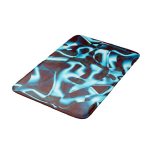 Alfombrilla De Baño Tonos de cian azul en cintas abstractas y rojo osc