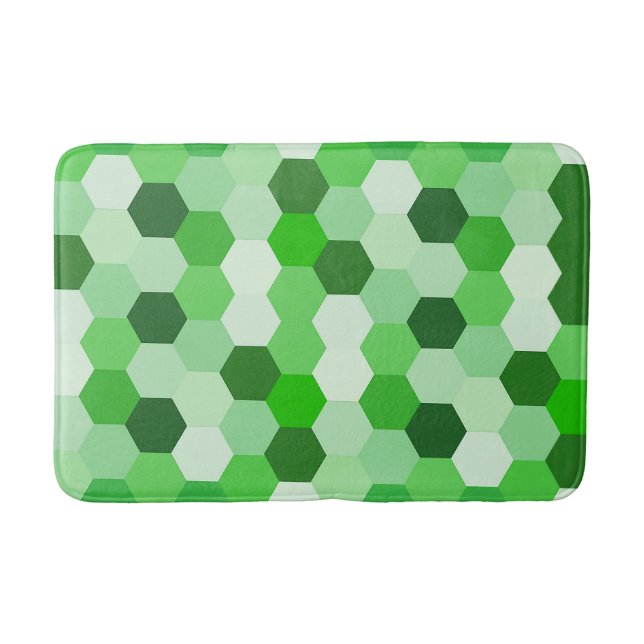 Alfombrilla De Baño Tonos de hexágono geométrico verde blanco (Anverso)