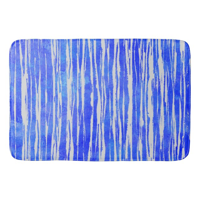 Alfombrilla De Baño Tonos de patrón rayado blanco y azul (Anverso)