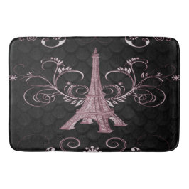 Alfombrilla De Baño Torre Eiffel Pink Floral Swirls Bath Mat