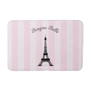 Alfombrilla De Baño Torre Eiffel rosada elegante de París de la raya