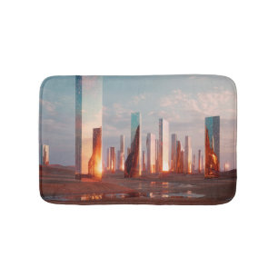 Alfombrilla De Baño Torres de espejo surrealistas futuristas en el des