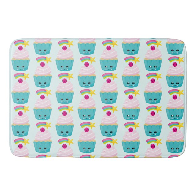 Alfombrilla De Baño Torta azul cúrcuma con patrón de cara de Kawaii (Anverso)
