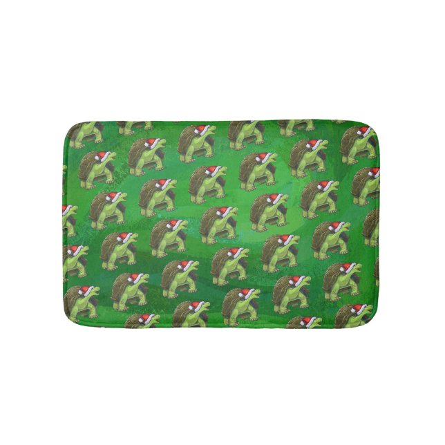 Alfombrilla De Baño Tortoise en Santa Hat en Green (Anverso)