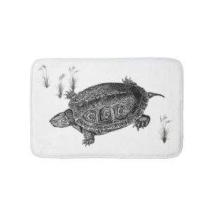 Alfombrilla De Baño Tortuga acuática negra y blanca