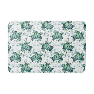 Alfombrilla De Baño tortuga marina acuarela verde azul patrón animal