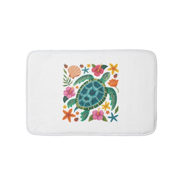 Alfombrilla De Baño Tortuga marina floral de Boho (Anverso)
