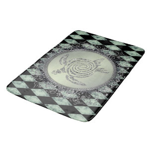 Alfombrilla De Baño Tortuga marina Harlequin Green y Silver Purpurina