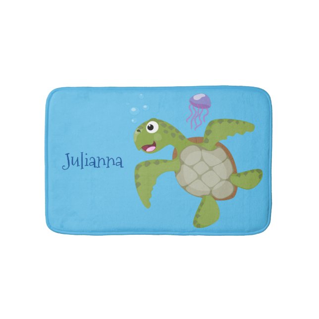 Alfombrilla De Baño Tortuga marina verde suave feliz ilustracion perso (Anverso)