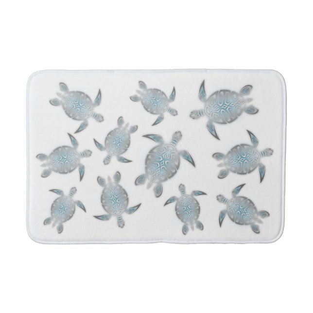 Alfombrilla De Baño Tortugas Marinas Plateadas Blancas (Anverso)