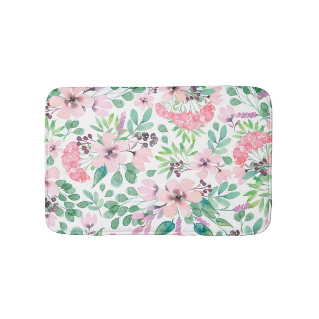 Alfombrilla De Baño Toscana acuarela Patrón de flores rosadas (Anverso)