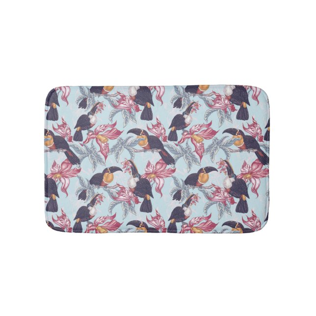 Alfombrilla De Baño Toucanos con flores exóticas (Anverso)