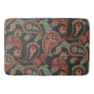 Alfombrilla De Baño Tradicional Paisley Linocut Naranja cálido Mint Gr