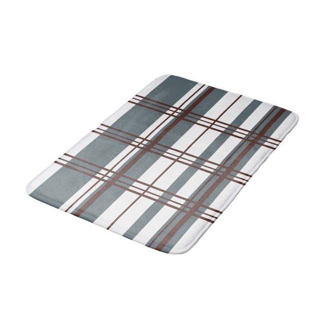 Alfombrilla De Baño Traditional Plaid Smoke Grey, Deep Burgandy, White (Angular)