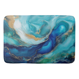 Alfombrilla De Baño Tranquilidad Turquesa: Arte Oceánico Abstracto