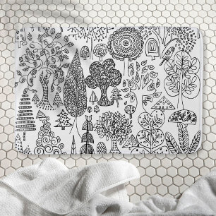 Alfombrilla De Baño Trees Black and White Hand Drawn Modern Art