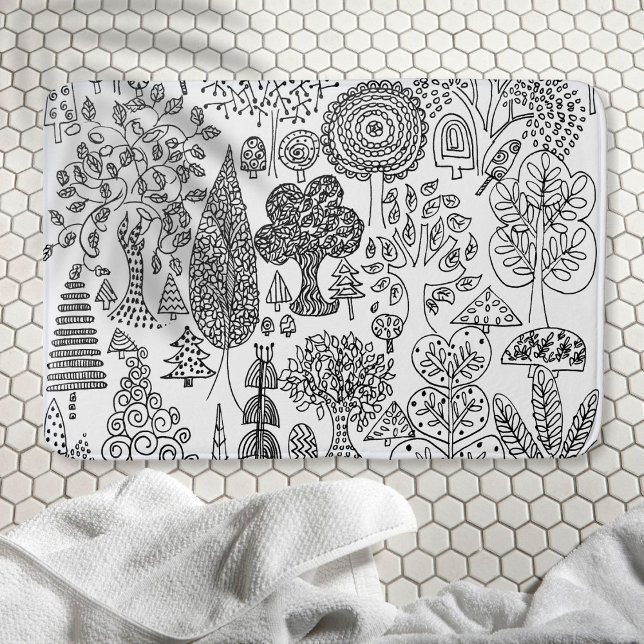 Alfombrilla De Baño Trees Black and White Hand Drawn Modern Art (Subido por el creador)
