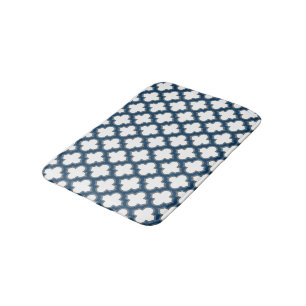 Alfombrilla De Baño Trellis azul blanco y naval, Entramado, Quatrefoil