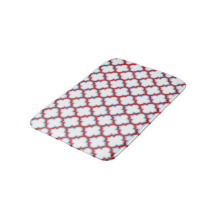 Alfombrilla De Baño Trellis blanca y roja, Entramado, Quatrefoil