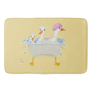 Alfombrilla De Baño Tres patos en una bañera acuarela caprichosa