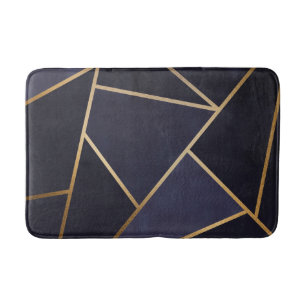 Alfombrilla De Baño Triángulos dorados azul marino Geométrico Elegante