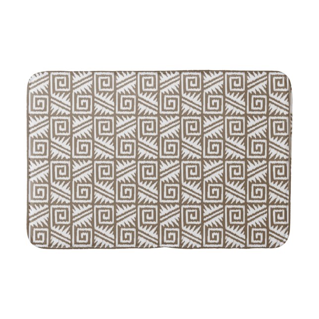 Alfombrilla De Baño Tribal Ikat Aztec - Taupe Tan y Blanco (Anverso)