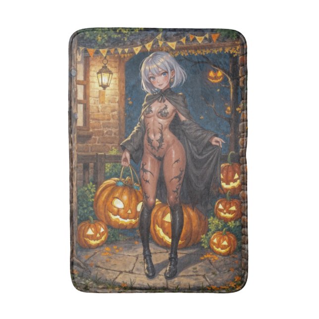 Alfombrilla De Baño Trick o Treater, valiente Chica de disfraces de Ha (Frente vertical)