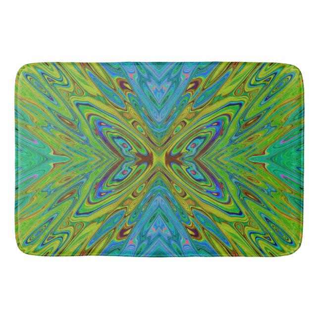 Alfombrilla De Baño Trippy Chartreuse y Blue Abstract Butterfly (Anverso)