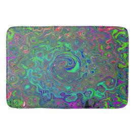 Alfombrilla De Baño Trippy Chartreuse y Blue Retro Liquid Swirl