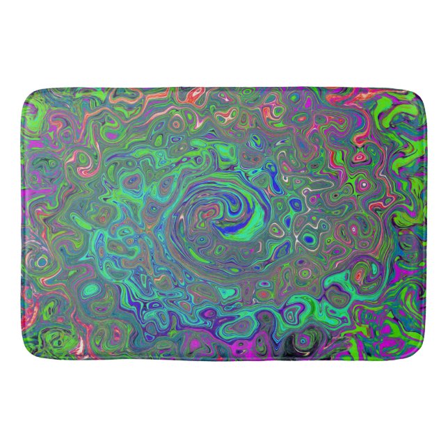 Alfombrilla De Baño Trippy Chartreuse y Blue Retro Liquid Swirl (Anverso)