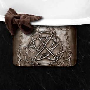 Alfombrilla De Baño Triquetra Trinity Knot Sepia Faux Metallic Tin