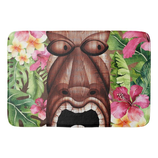 Alfombrilla De Baño Tropical de Wooden Hawaiian Tiki Luau (Anverso)