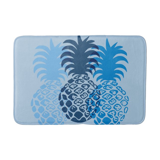 Alfombrilla De Baño Tropical Hawaiano Momona Pineapple - Indigo (Anverso)