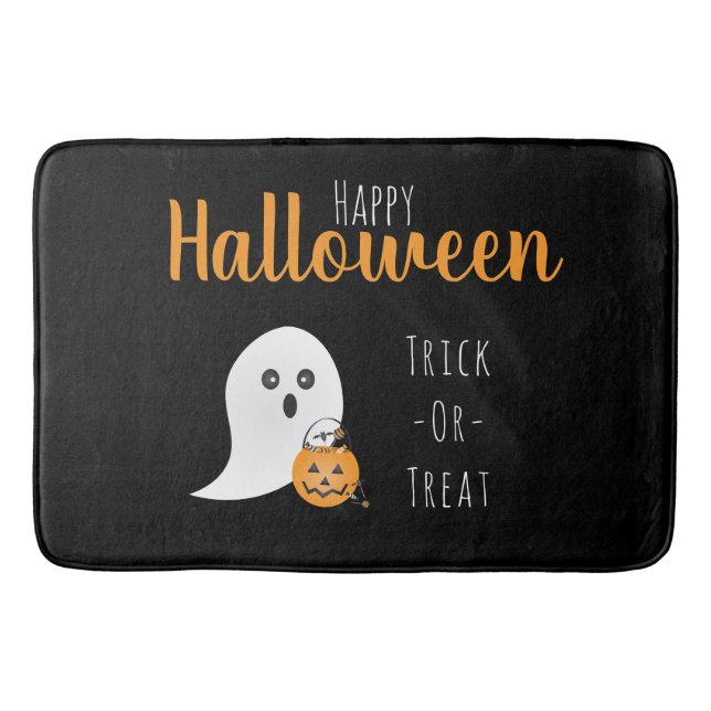Alfombrilla De Baño Truco O Trato Feliz Fantasma De Halloween (Anverso)