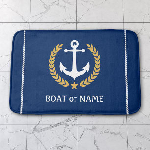 Alfombrilla De Baño Tu nombre de barco Nautical Anchor Gold Laurel Nav