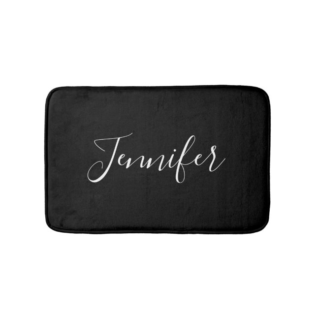 Alfombrilla De Baño Tu nombre | Elegante guión blanco sobre negro (Anverso)