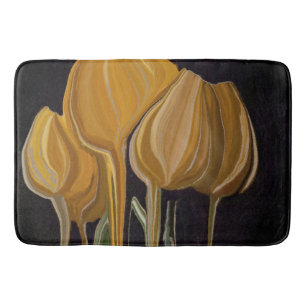 Alfombrilla De Baño Tulipán dorado trío sobre negro