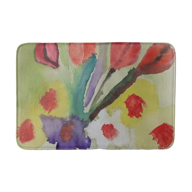 Alfombrilla De Baño Tulipanes abstractos y flores de primavera (Anverso)