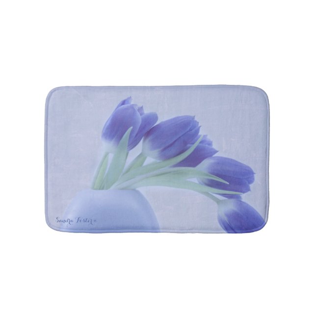 Alfombrilla De Baño Tulipanes azules con vida (Anverso)