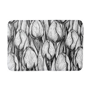 Alfombrilla De Baño Tulipanes en blanco y negro