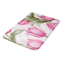 Tulipanes rosados y estampado floral de cuadros de