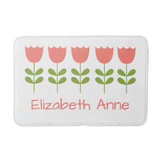 Alfombrilla De Baño Tulipanes rosados y verdes personalizados reversib