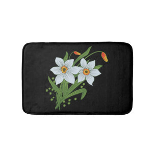 Alfombrilla De Baño Tulipanes y Narcisos Flores Fondo Negro